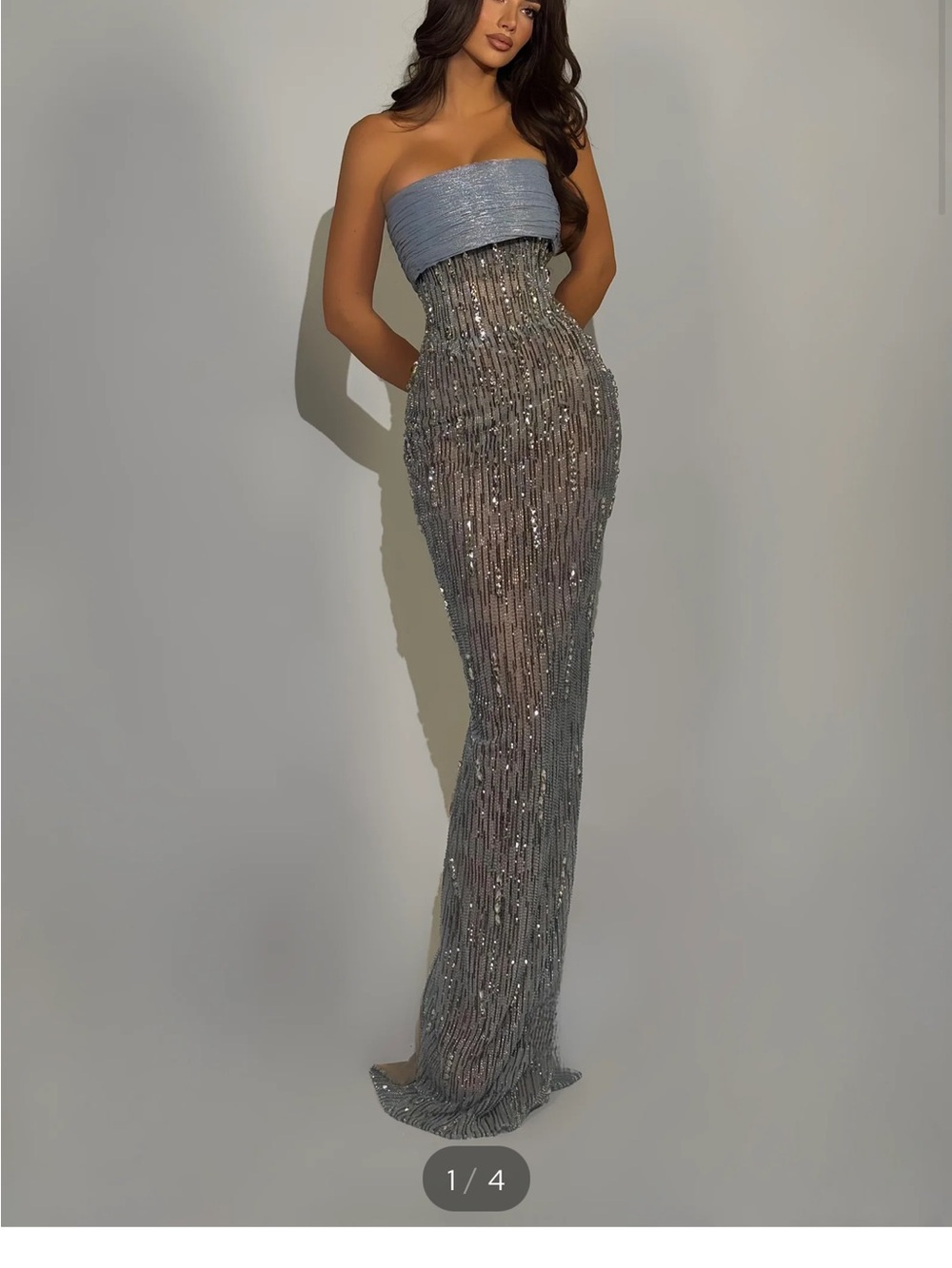 LYRA - strapless beaded column gown with structured bodice